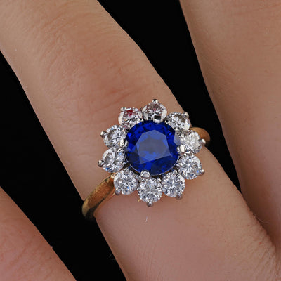 Vintage Retro Cartier 18K Gold Burma Sapphire Diamond Engagement Ring - GIA