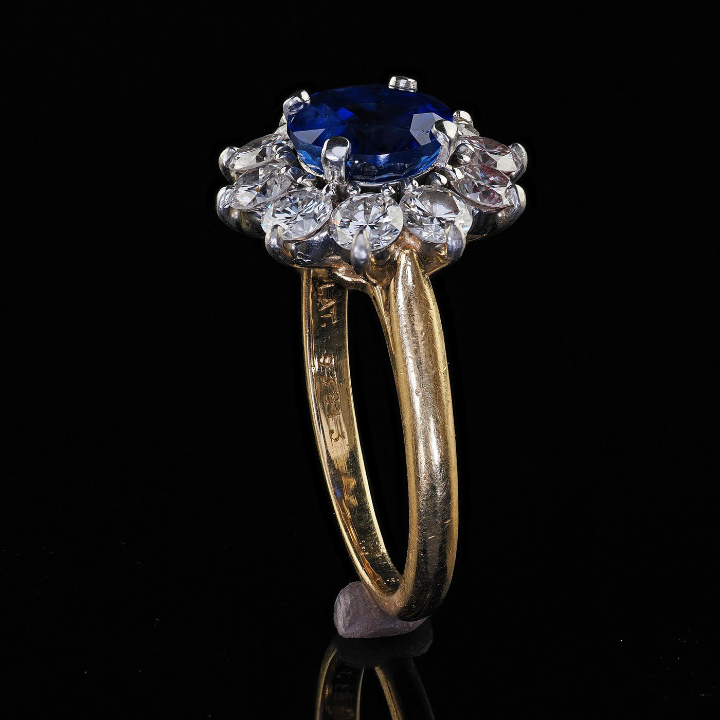 Vintage Retro Cartier 18K Gold Burma Sapphire Diamond Engagement Ring - GIA