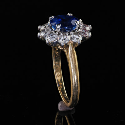 Vintage Retro Cartier 18K Gold Burma Sapphire Diamond Engagement Ring - GIA