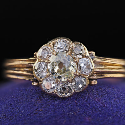 Antique Victorian 14K Yellow Gold Old Mine Diamond Cluster Engagement Ring