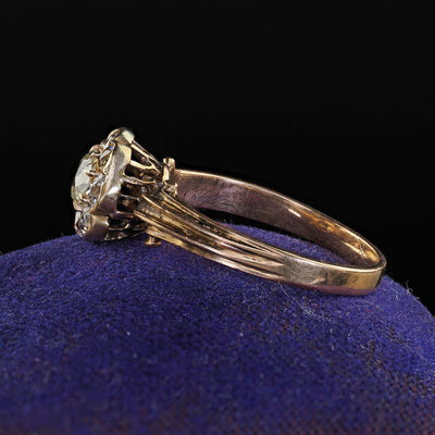 Antique Victorian 14K Yellow Gold Old Mine Diamond Cluster Engagement Ring