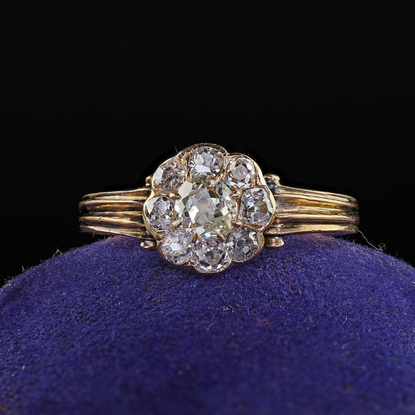 Antique Victorian 14K Yellow Gold Old Mine Diamond Cluster Engagement Ring