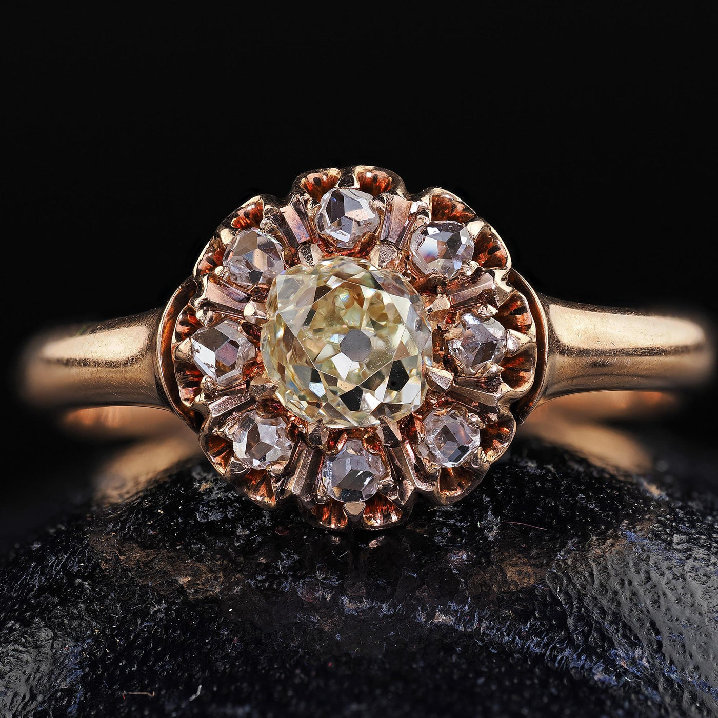 Antique Victorian 10K Rose Gold Old Mine Diamond Cluster Engagement Ring - GIA