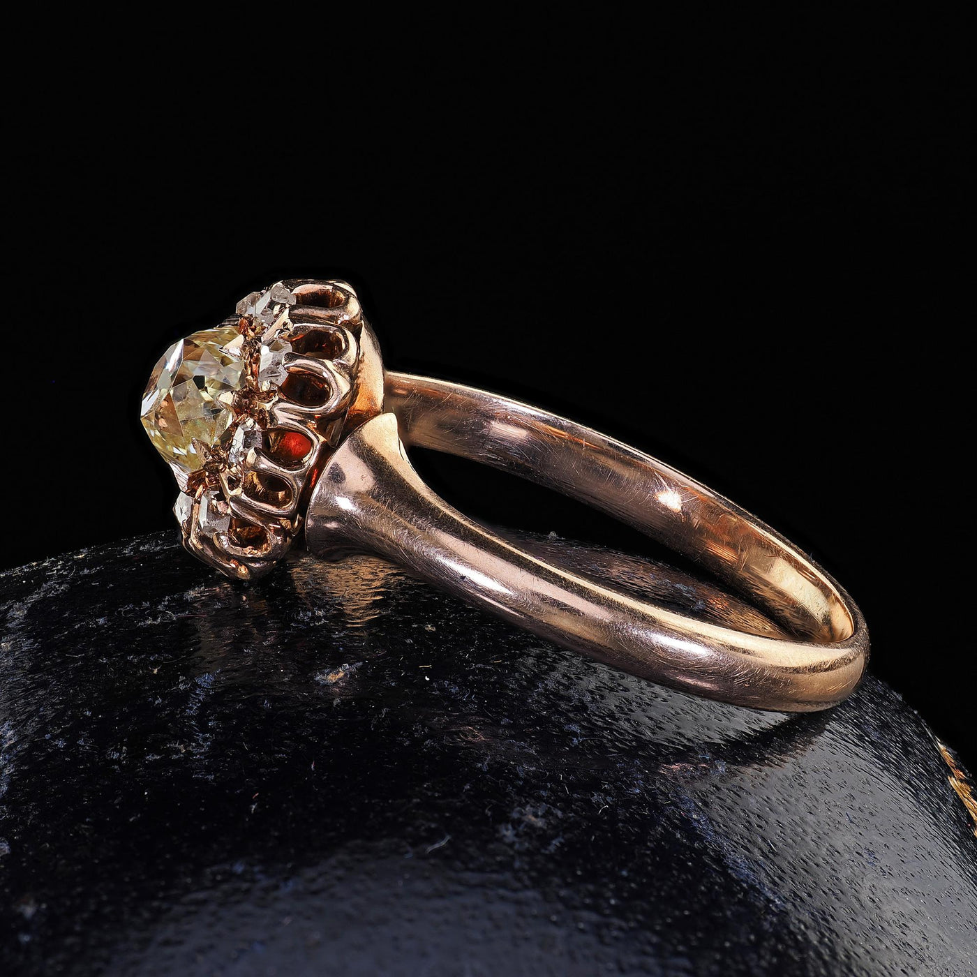 Antique Victorian 10K Rose Gold Old Mine Diamond Cluster Engagement Ring - GIA