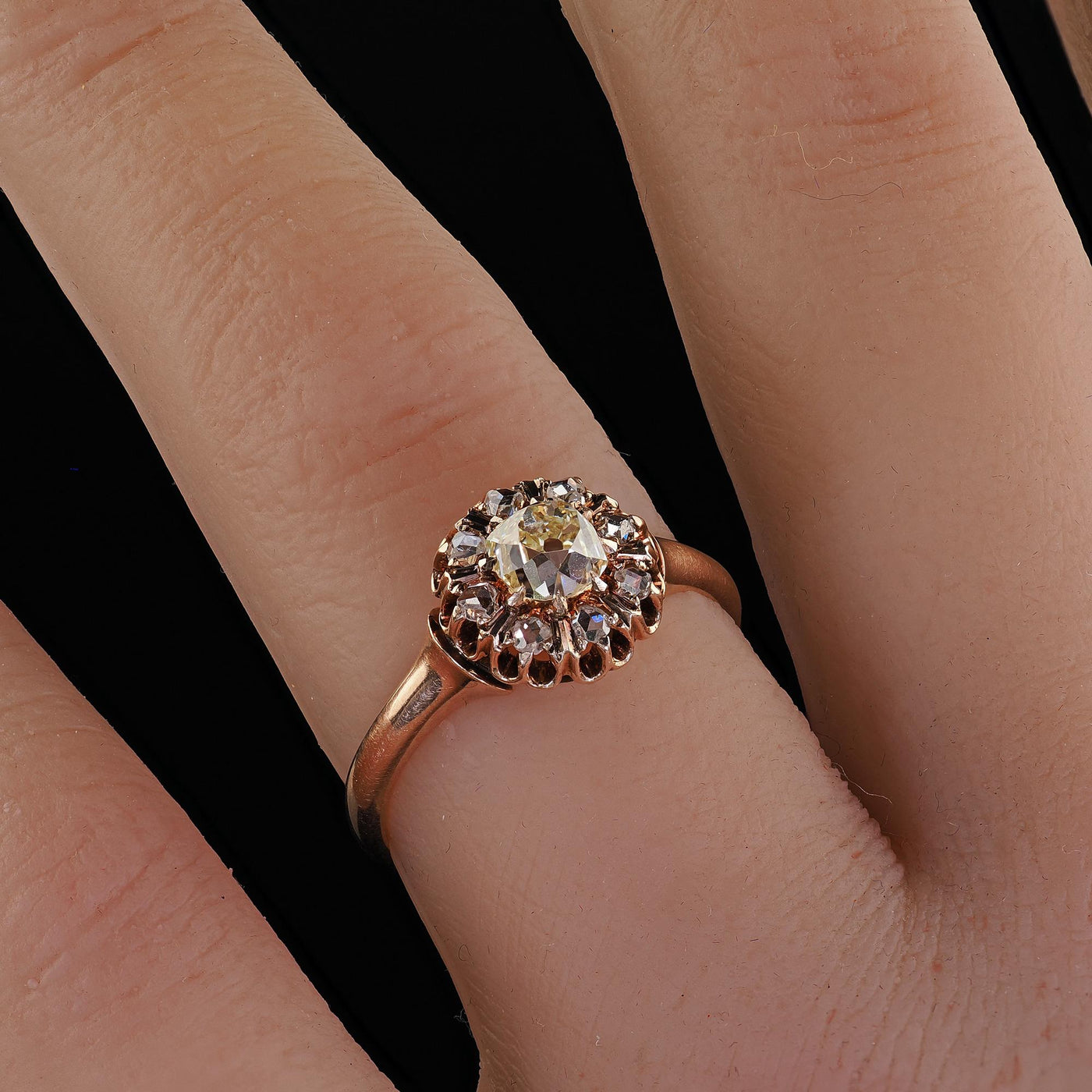 Antique Victorian 10K Rose Gold Old Mine Diamond Cluster Engagement Ring - GIA