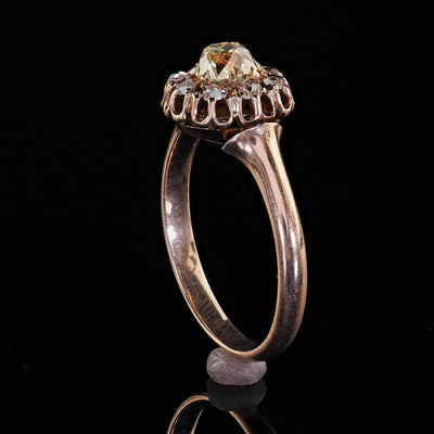 Antique Victorian 10K Rose Gold Old Mine Diamond Cluster Engagement Ring - GIA