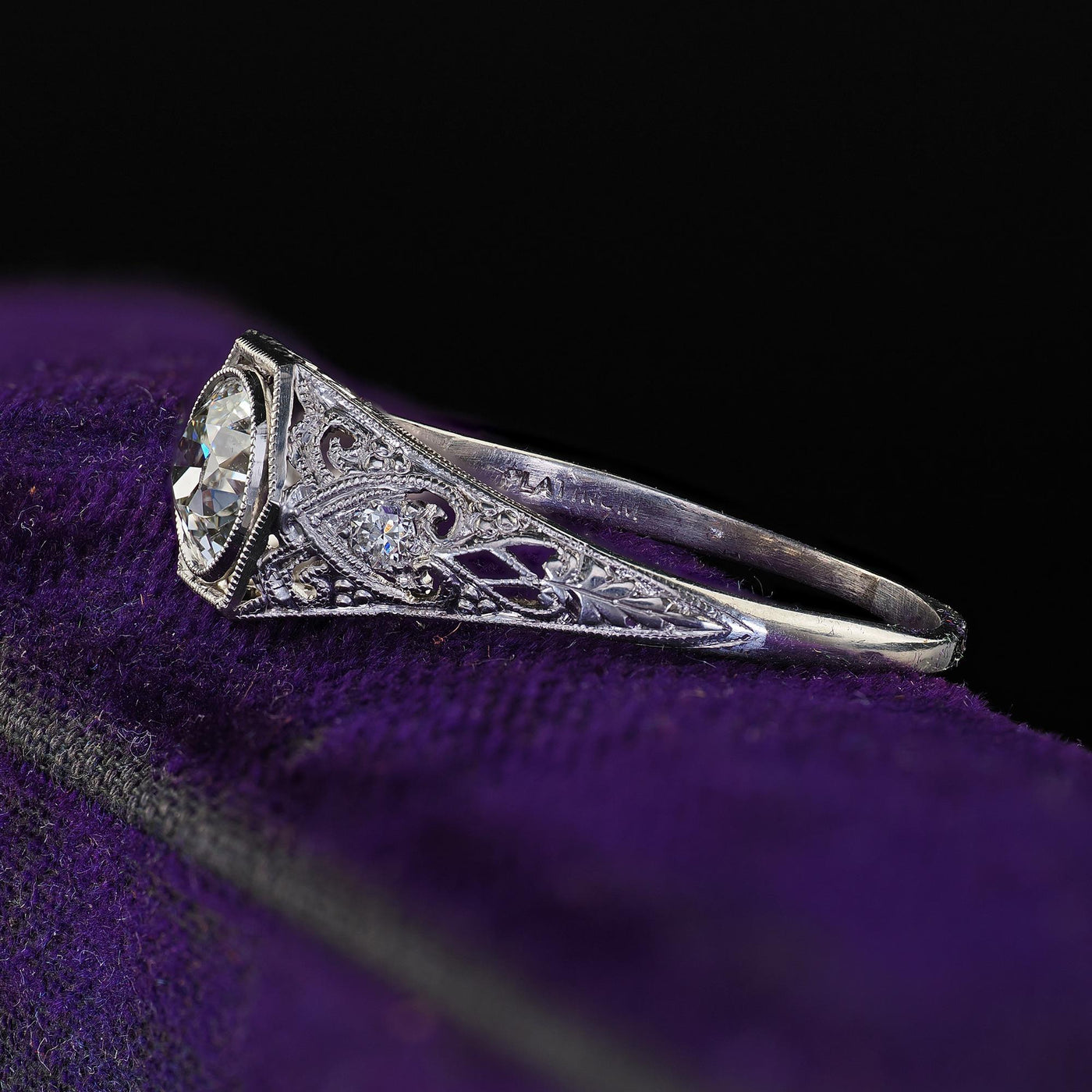 Antique Art Deco Platinum Old Euro Diamond Filigree Engagement Ring - GIA