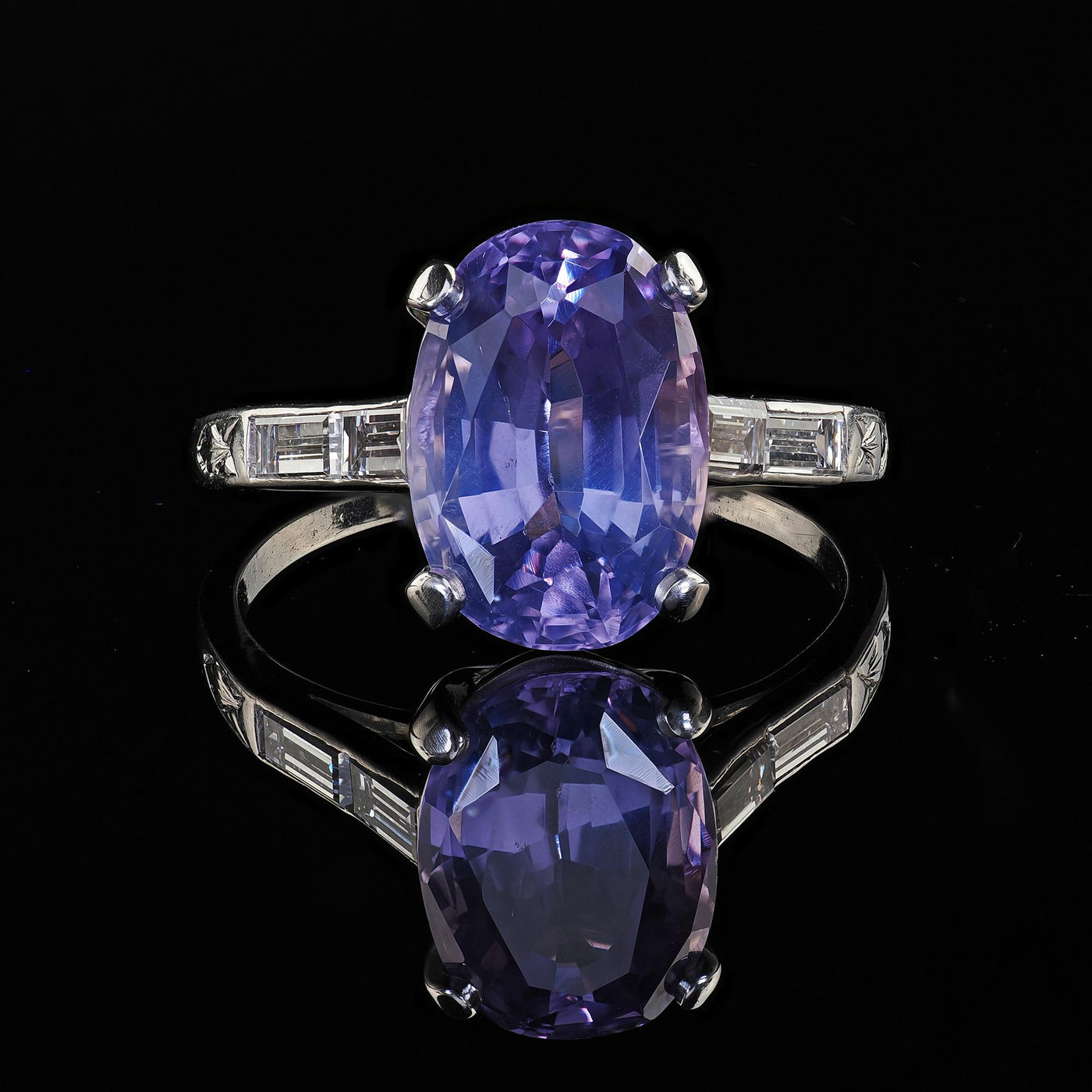 Antique Art Deco Platinum Purple Sapphire No Heat Diamond Engagement Ring - GIA