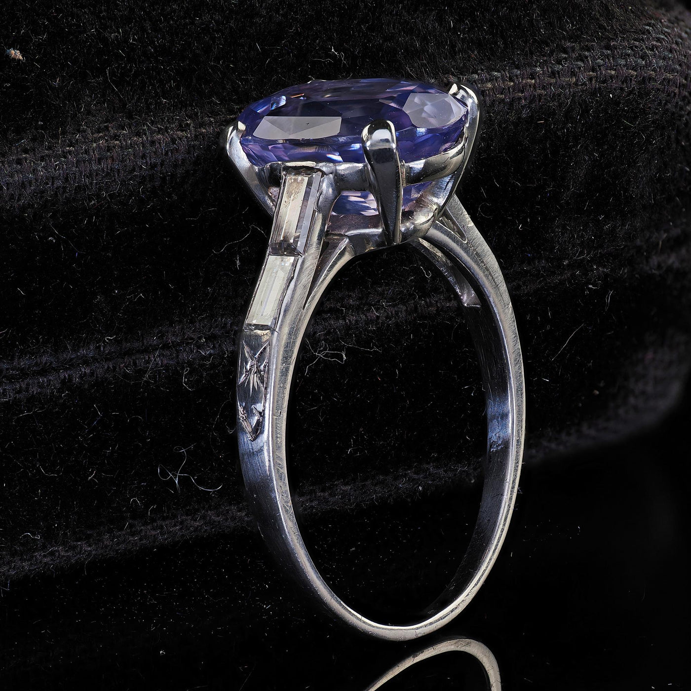 Antique Art Deco Platinum Purple Sapphire No Heat Diamond Engagement Ring - GIA