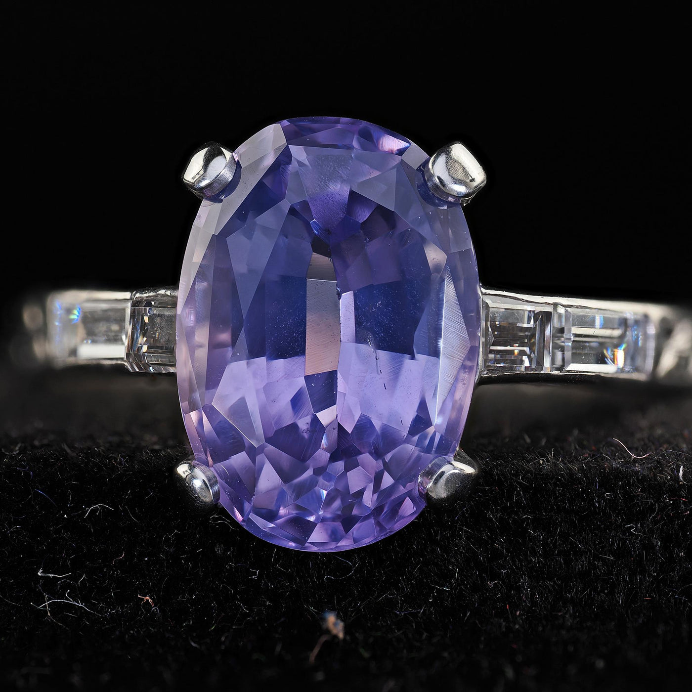 Antique Art Deco Platinum Purple Sapphire No Heat Diamond Engagement Ring - GIA