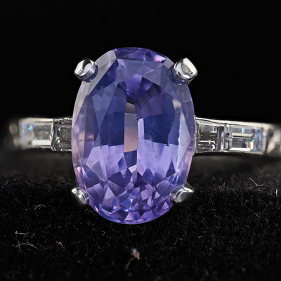 Antique Art Deco Platinum Purple Sapphire No Heat Diamond Engagement Ring - GIA