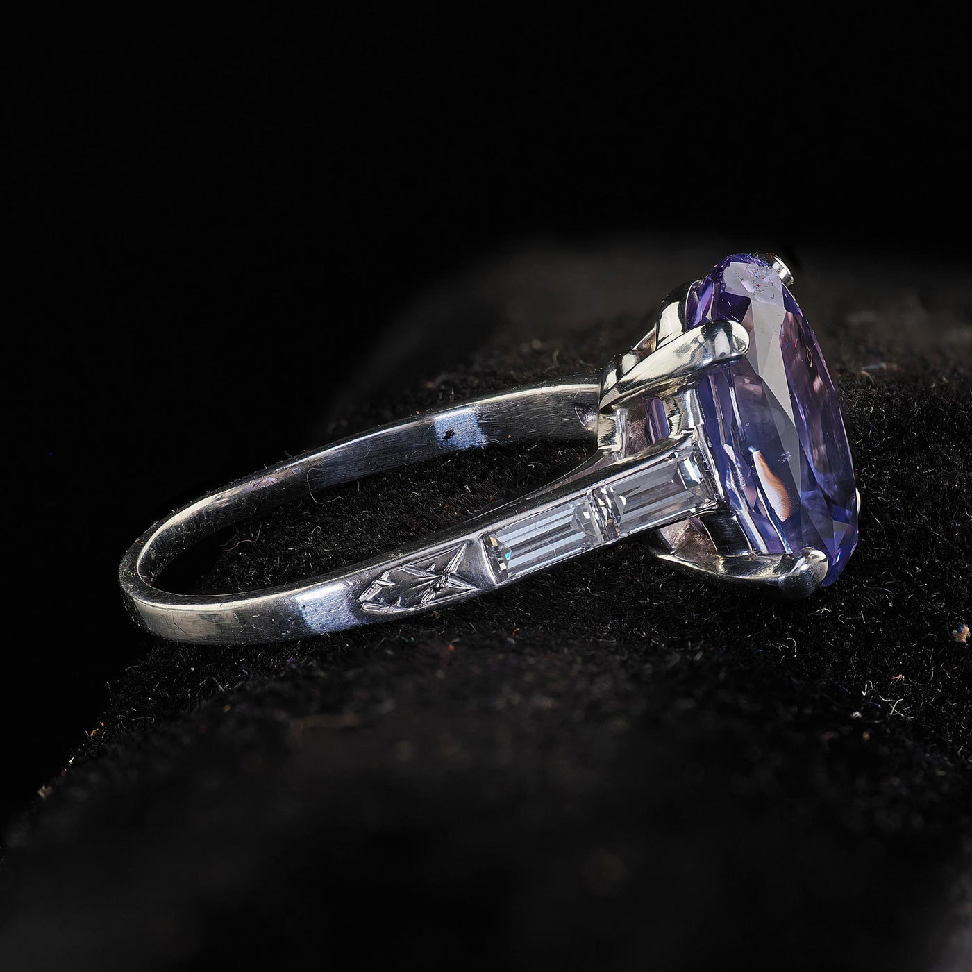 Antique Art Deco Platinum Purple Sapphire No Heat Diamond Engagement Ring - GIA