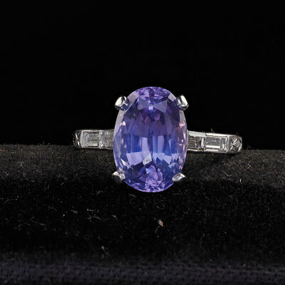 Antique Art Deco Platinum Purple Sapphire No Heat Diamond Engagement Ring - GIA