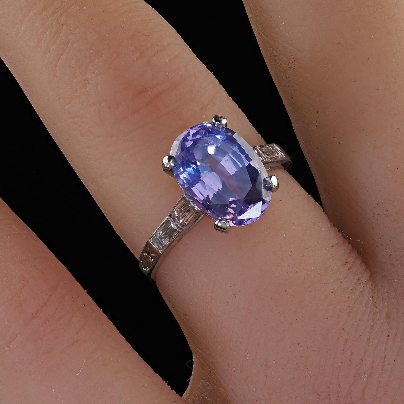 Antique Art Deco Platinum Purple Sapphire No Heat Diamond Engagement Ring - GIA