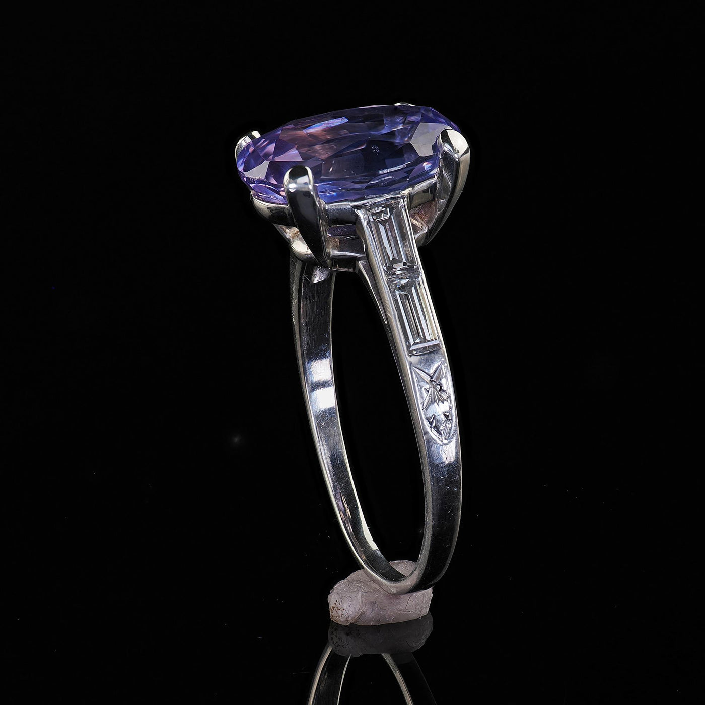 Antique Art Deco Platinum Purple Sapphire No Heat Diamond Engagement Ring - GIA