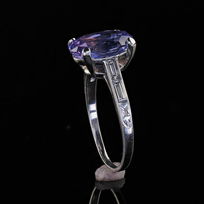 Antique Art Deco Platinum Purple Sapphire No Heat Diamond Engagement Ring - GIA