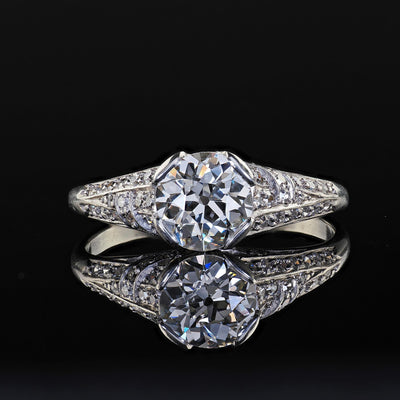 Antique Art Deco Platinum Old European Cut Diamond Engagement Ring - GIA