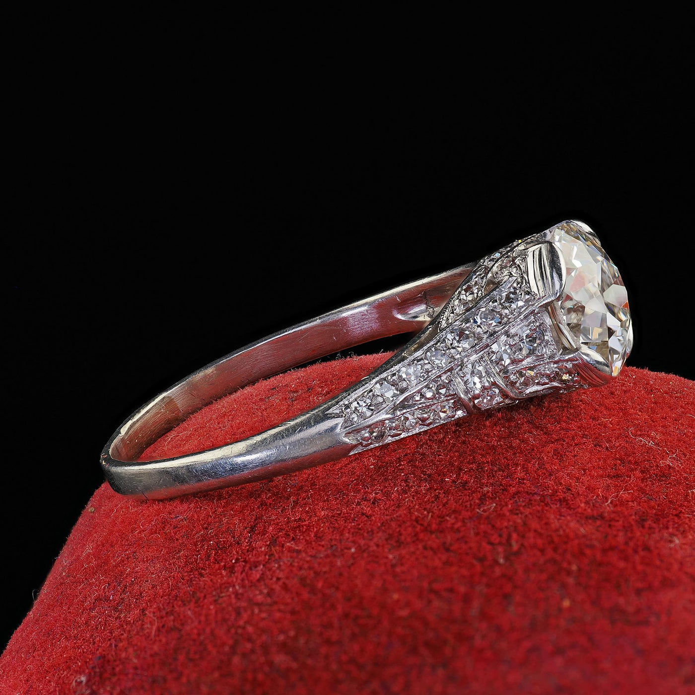 Antique Art Deco Platinum Old European Cut Diamond Engagement Ring - GIA