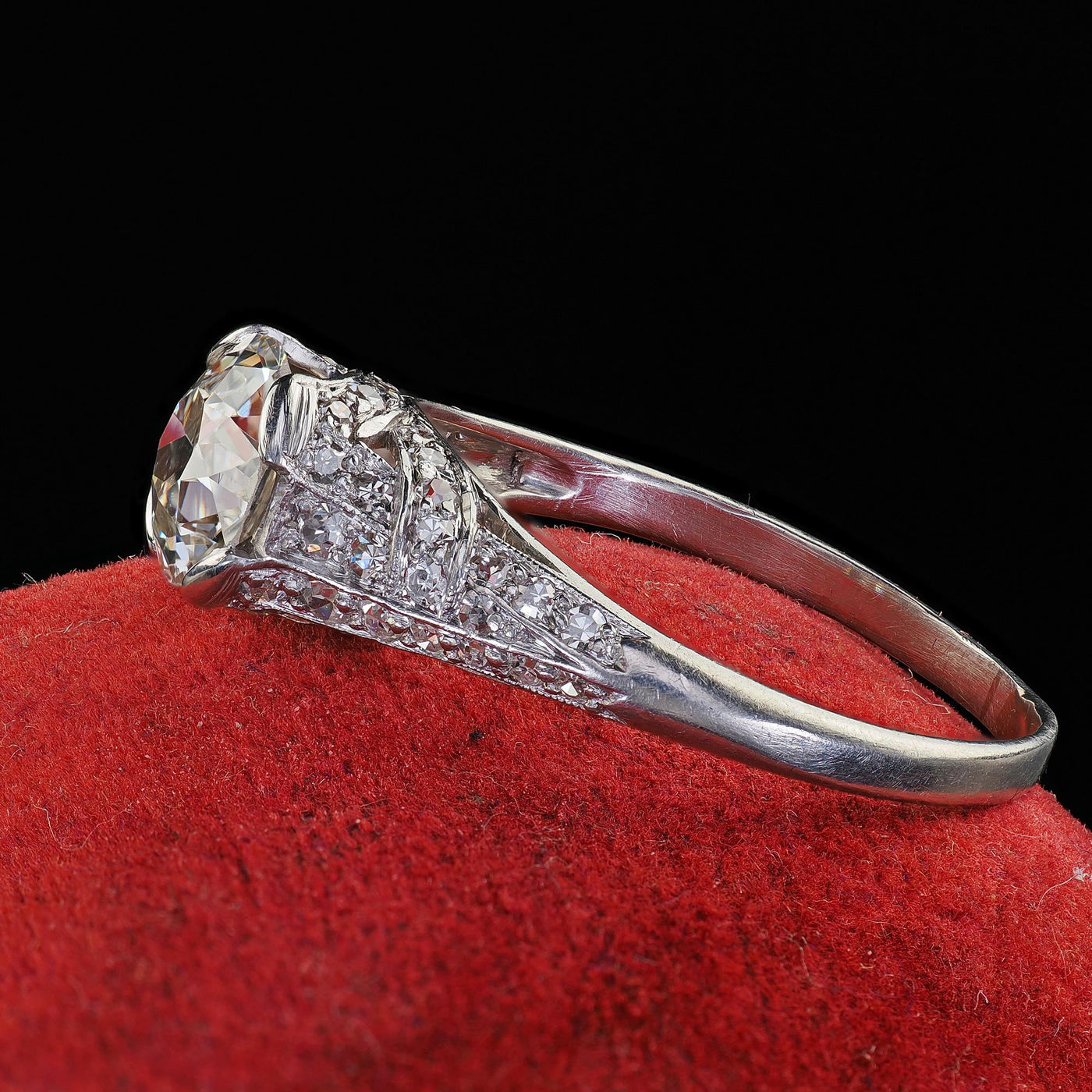 Antique Art Deco Platinum Old European Cut Diamond Engagement Ring - GIA