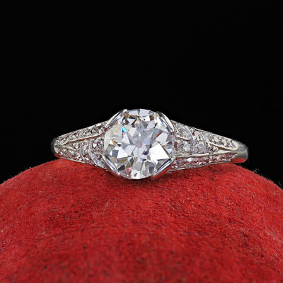 Antique Art Deco Platinum Old European Cut Diamond Engagement Ring - GIA