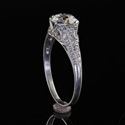 Antique Art Deco Platinum Old European Cut Diamond Engagement Ring - GIA