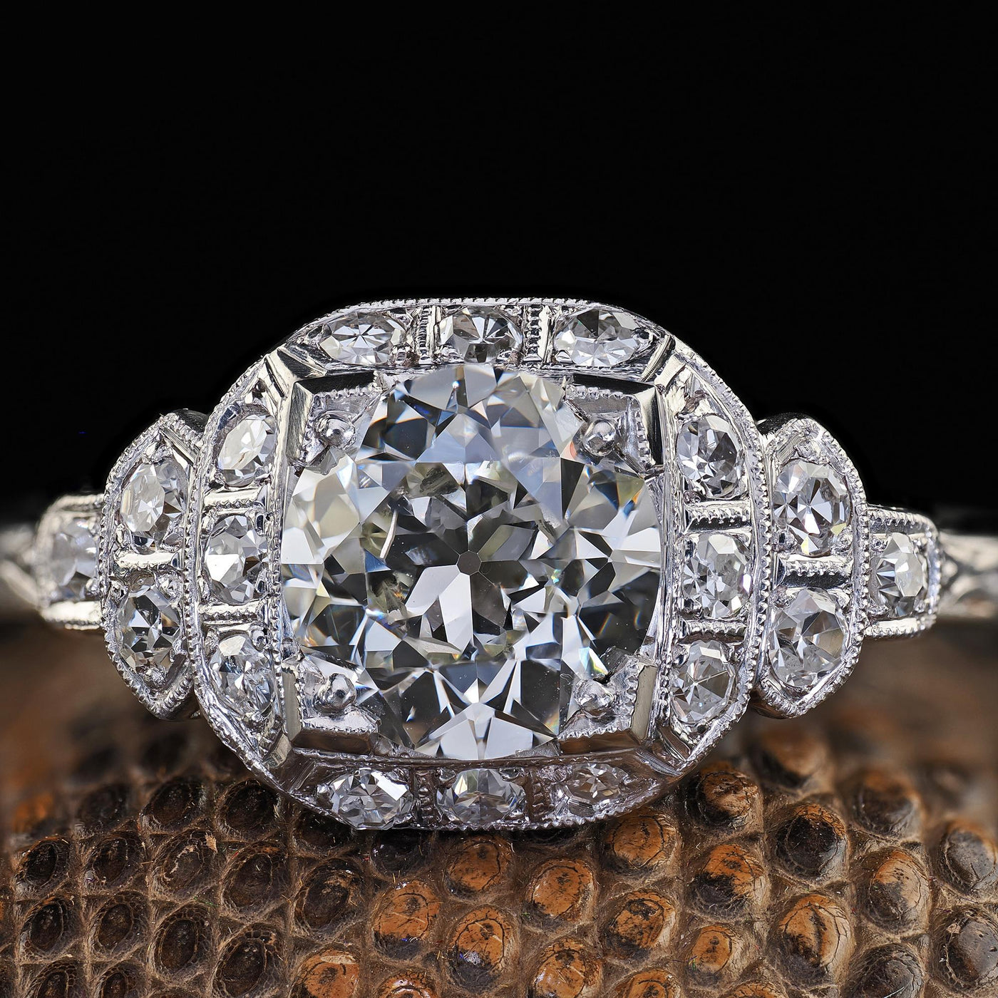 Antique Art Deco Platinum Old European Cut Diamond Engagement Ring - GIA