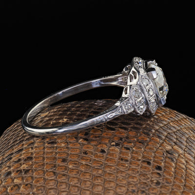 Antique Art Deco Platinum Old European Cut Diamond Engagement Ring - GIA