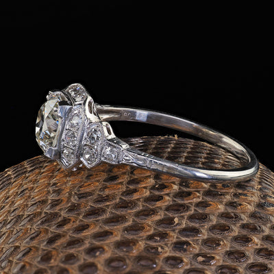 Antique Art Deco Platinum Old European Cut Diamond Engagement Ring - GIA