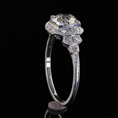 Antique Art Deco Platinum Old European Cut Diamond Engagement Ring - GIA