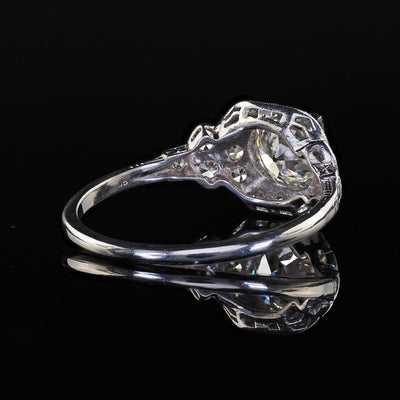 Antique Art Deco Platinum Old European Cut Diamond Engagement Ring - GIA