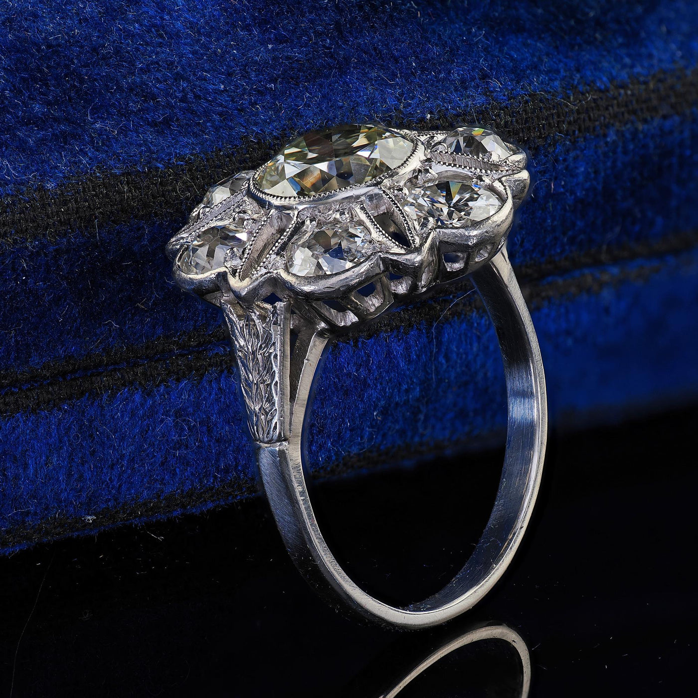 Antique Art Deco Platinum Old European Cut Diamond Floral Engagement Ring - GIA