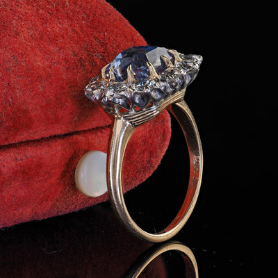 Antique Edwardian 14K Gold Platinum Sapphire and Diamond Engagement Ring - GIA