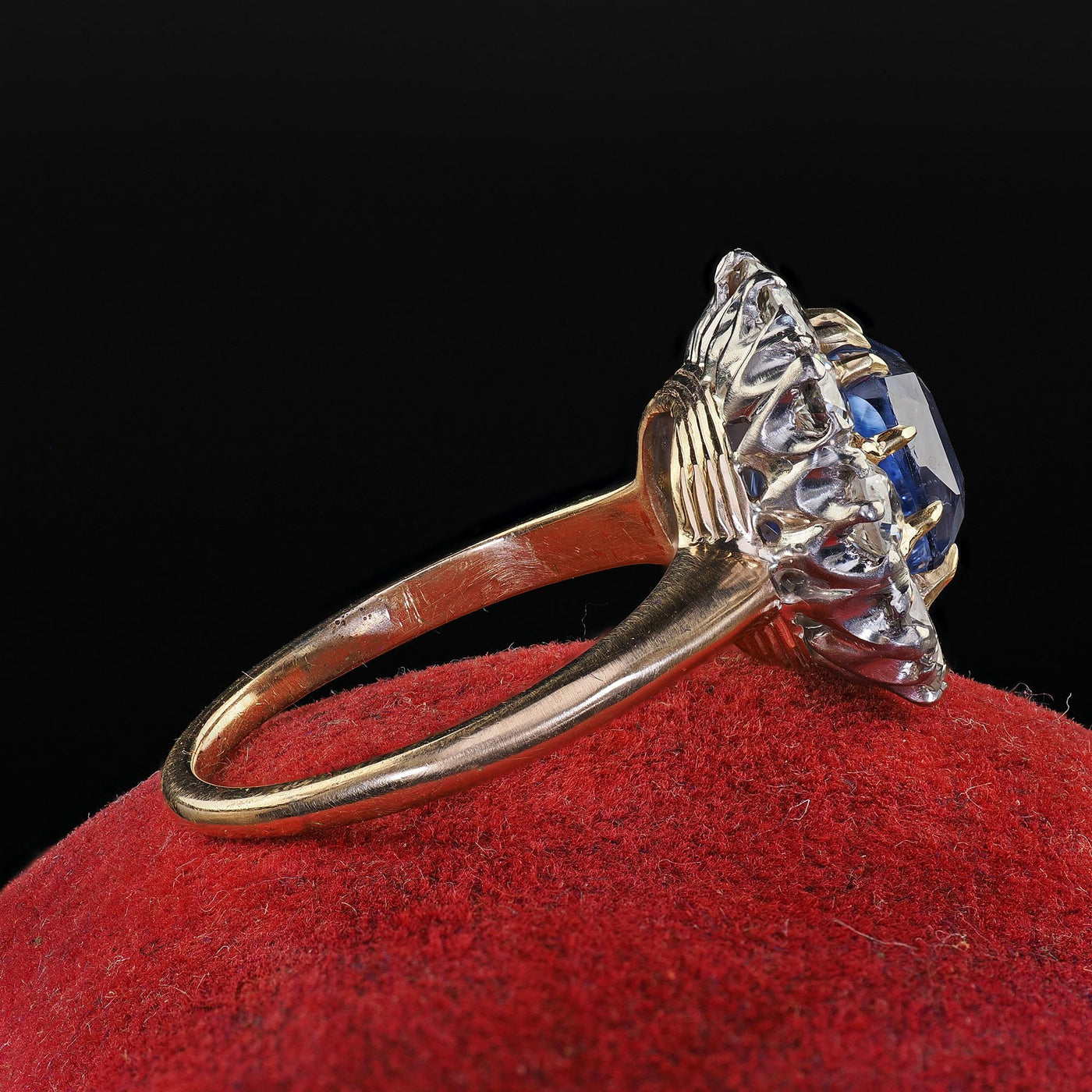 Antique Edwardian 14K Gold Platinum Sapphire and Diamond Engagement Ring - GIA