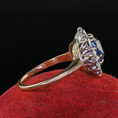 Antique Edwardian 14K Gold Platinum Sapphire and Diamond Engagement Ring - GIA