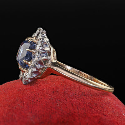 Antique Edwardian 14K Gold Platinum Sapphire and Diamond Engagement Ring - GIA