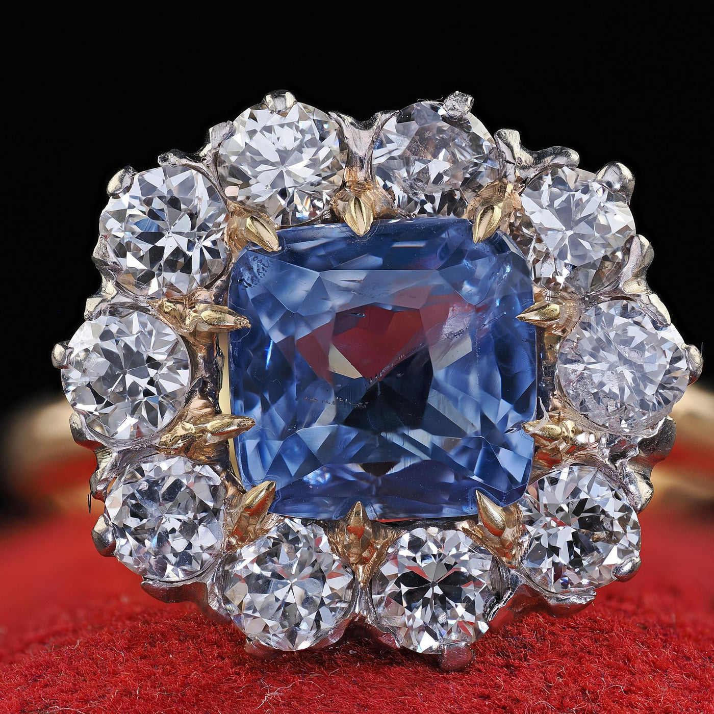 Antique Edwardian 14K Gold Platinum Sapphire and Diamond Engagement Ring - GIA