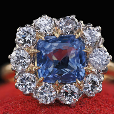 Antique Edwardian 14K Gold Platinum Sapphire and Diamond Engagement Ring - GIA