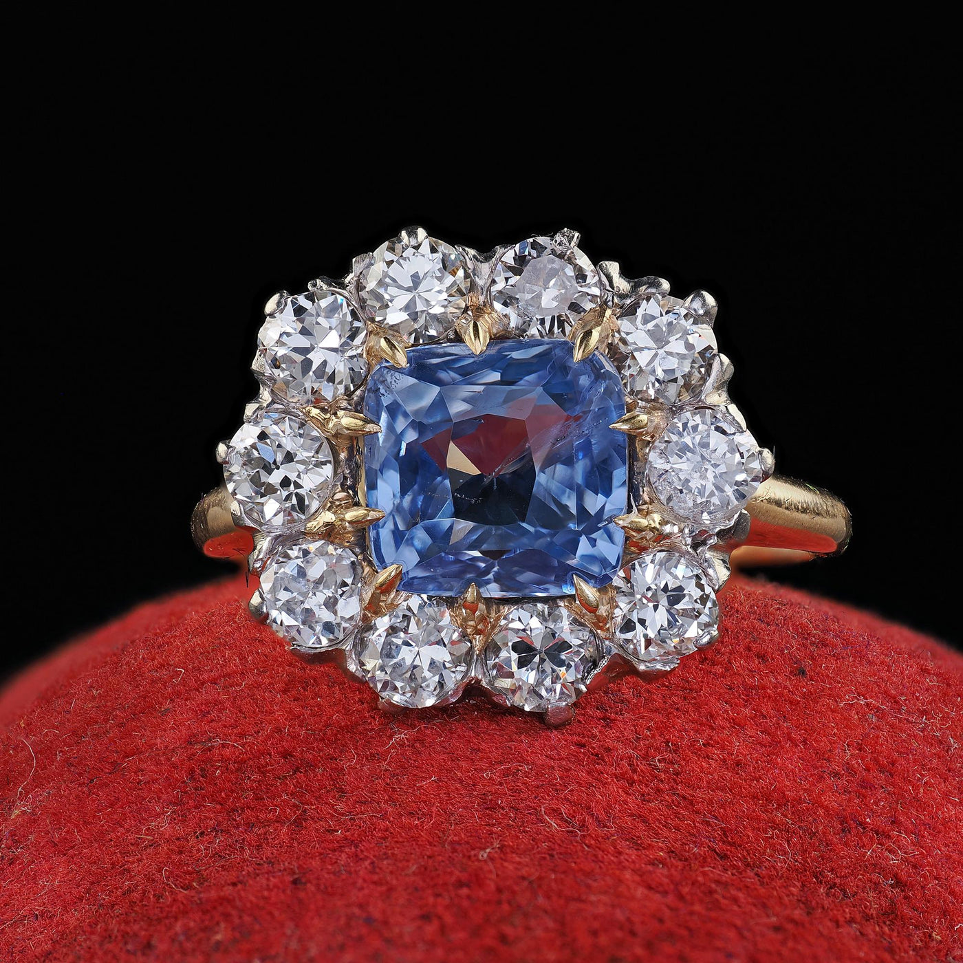 Antique Edwardian 14K Gold Platinum Sapphire and Diamond Engagement Ring - GIA