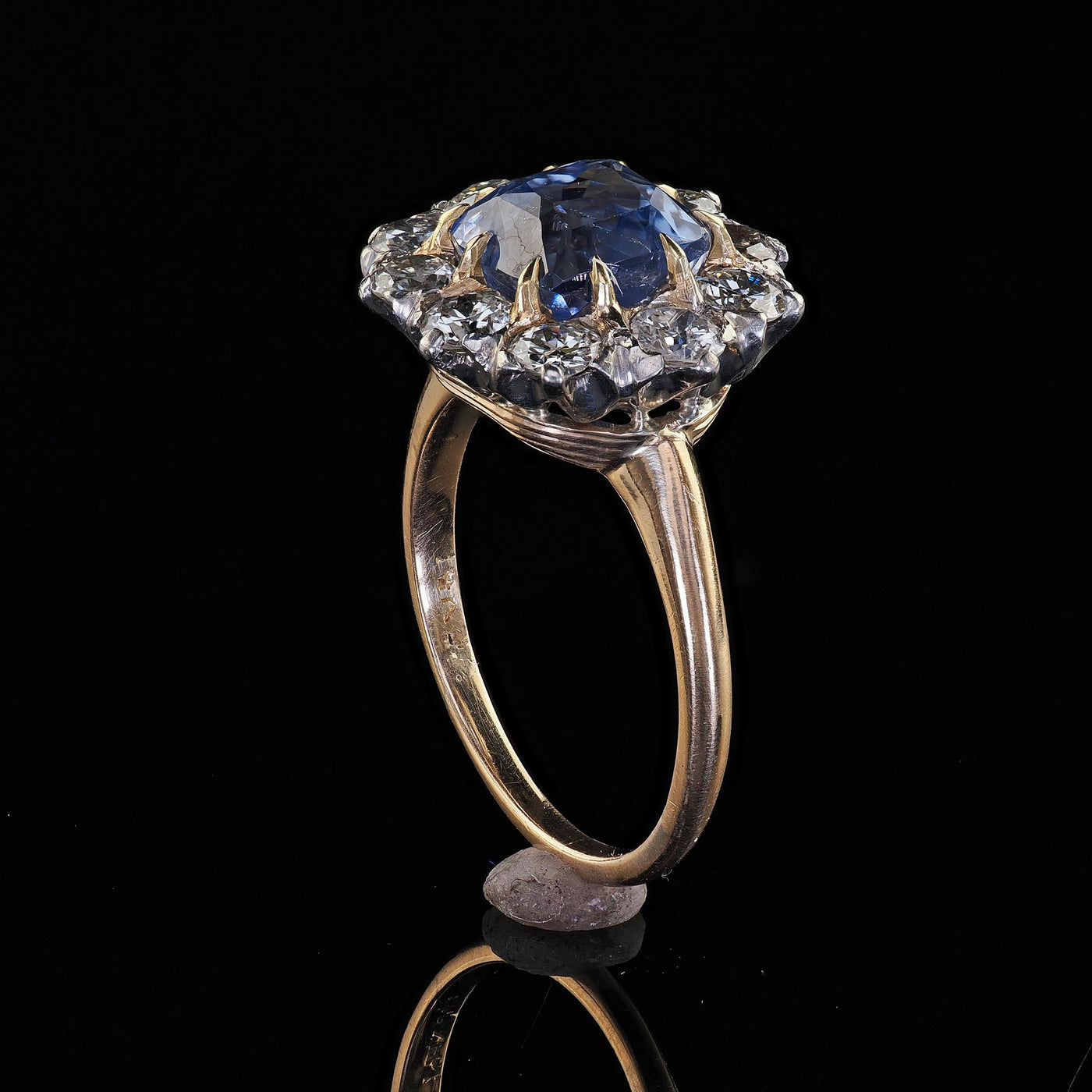 Antique Edwardian 14K Gold Platinum Sapphire and Diamond Engagement Ring - GIA