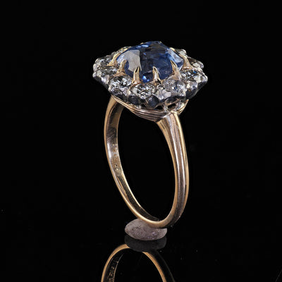 Antique Edwardian 14K Gold Platinum Sapphire and Diamond Engagement Ring - GIA