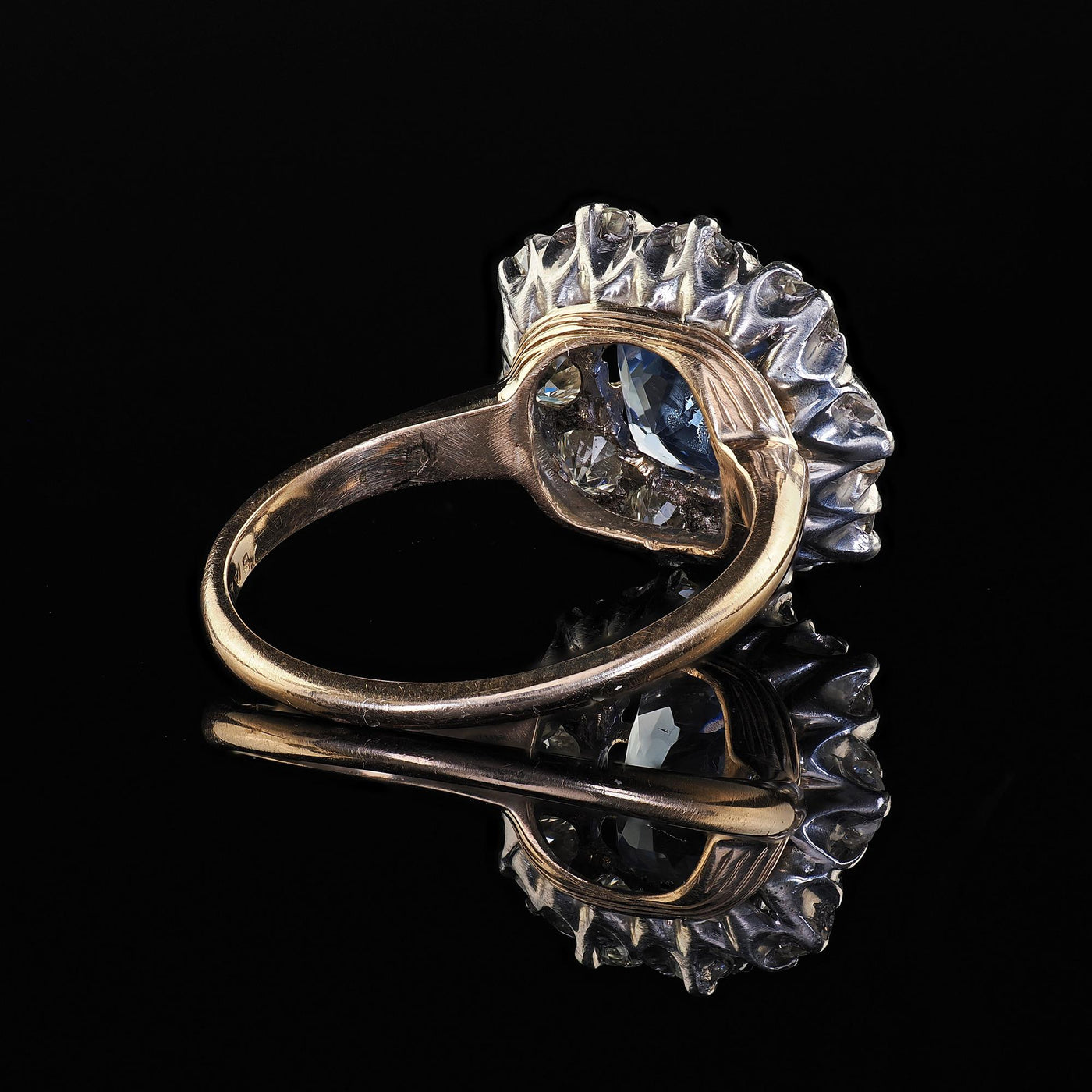 Antique Edwardian 14K Gold Platinum Sapphire and Diamond Engagement Ring - GIA