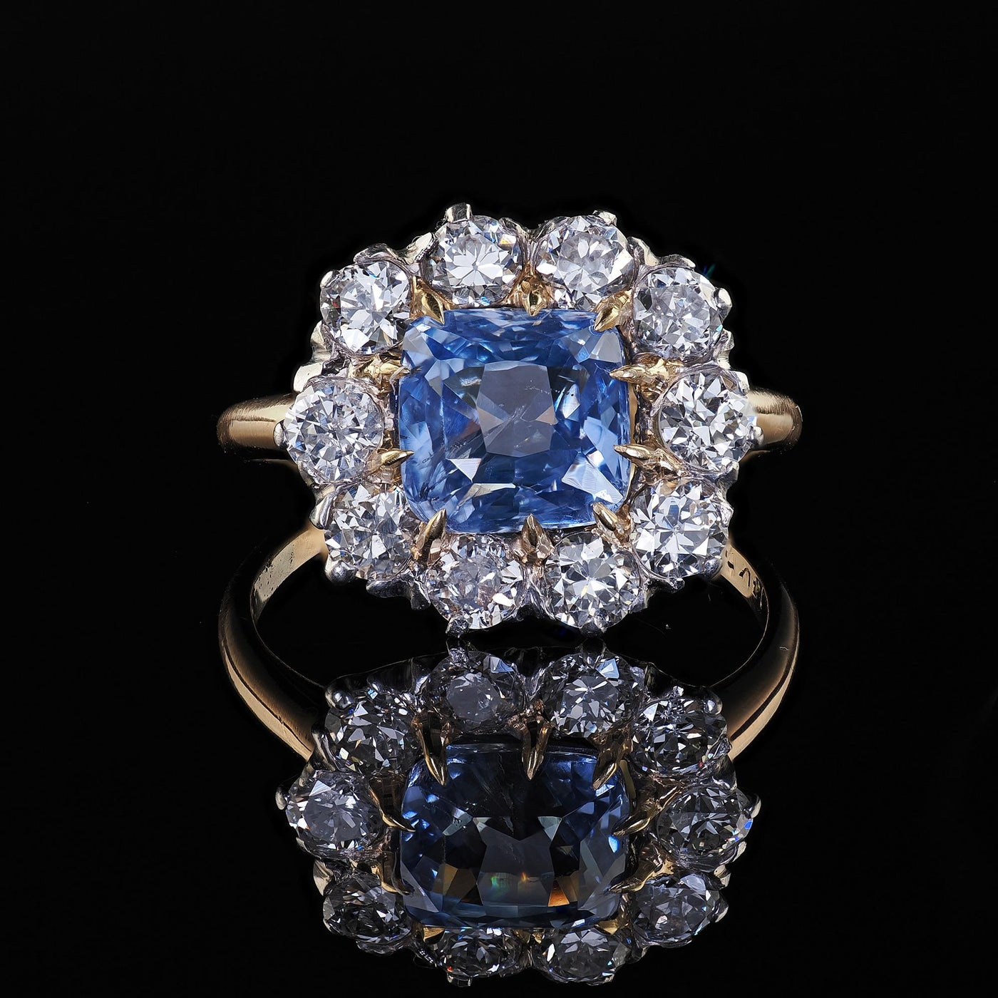 Antique Edwardian 14K Gold Platinum Sapphire and Diamond Engagement Ring - GIA