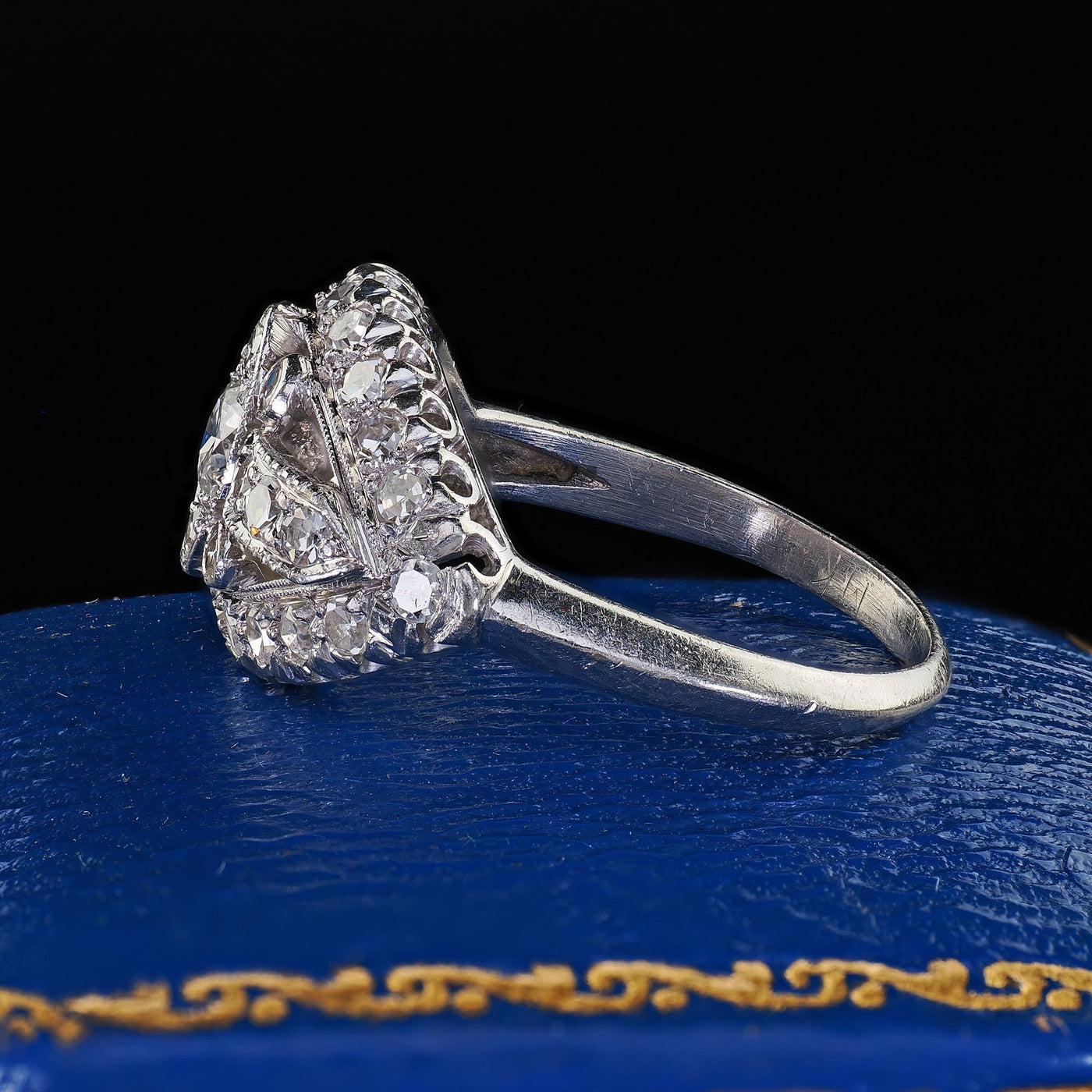 Antique Art Deco Platinum Old Euro Single Cut Diamond Filigree Ring