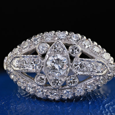 Antique Art Deco Platinum Old Euro Single Cut Diamond Filigree Ring