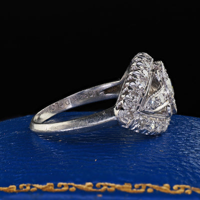 Antique Art Deco Platinum Old Euro Single Cut Diamond Filigree Ring