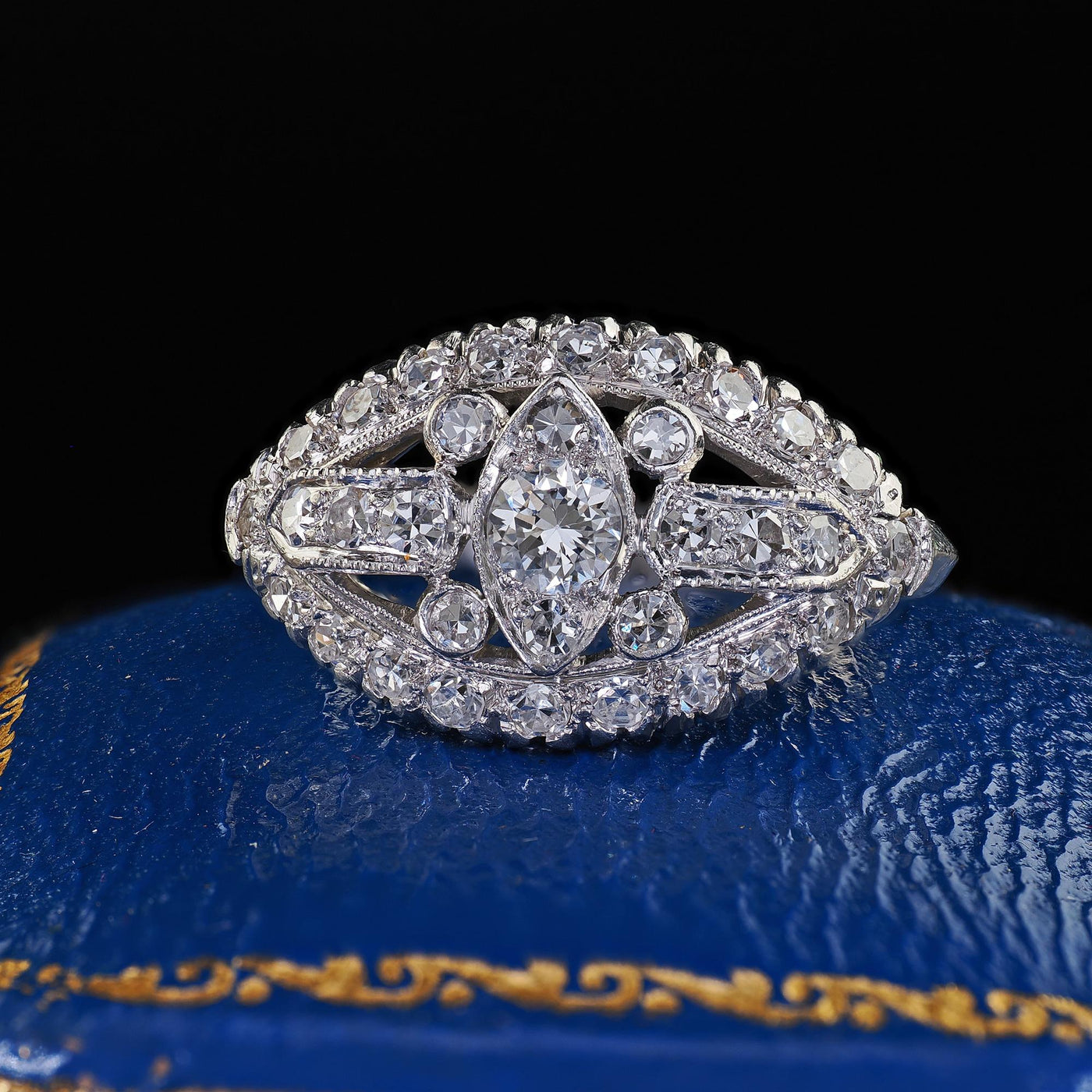 Antique Art Deco Platinum Old Euro Single Cut Diamond Filigree Ring