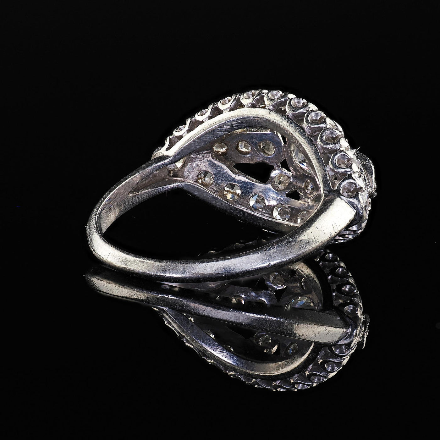 Antique Art Deco Platinum Old Euro Single Cut Diamond Filigree Ring