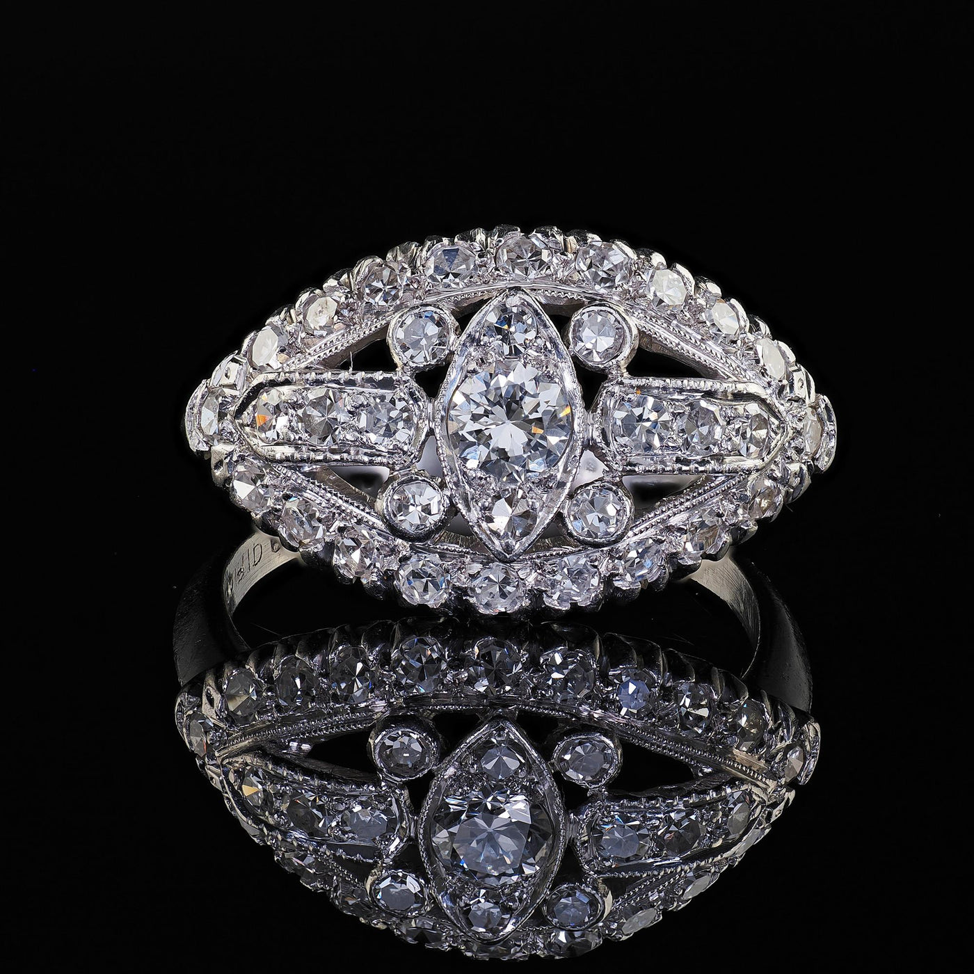 Antique Art Deco Platinum Old Euro Single Cut Diamond Filigree Ring