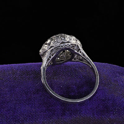 Antique Edwardian Platinum Old Cut Diamond Filigree Dome Cocktail Ring