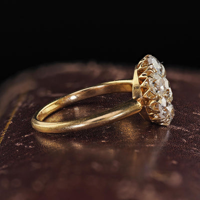Antique English Art Deco 18K Yellow Gold Old Mine Diamond Cluster Ring